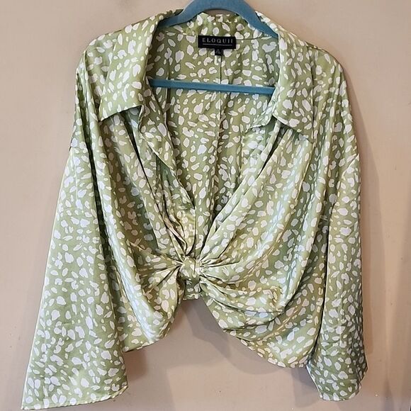 Eloquii Stylish Green Patterned Blouse size  28 euc - Picture 2 of 7